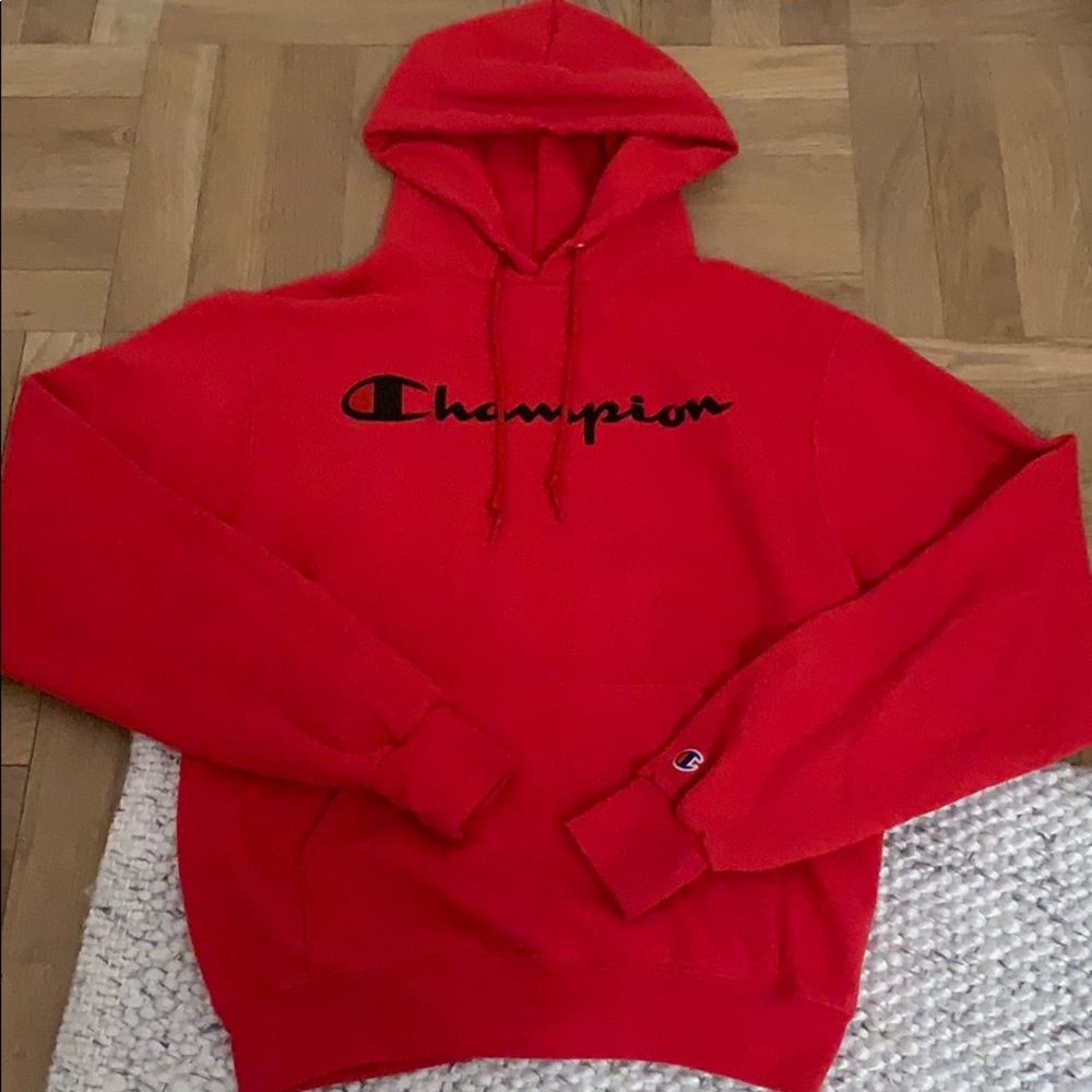 Red champion hoodie